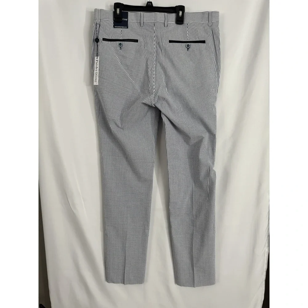 Paisley & Gray Blue White Seersucker‎ Stripe Dress Pants NWT Size 34x32 Slim Fit